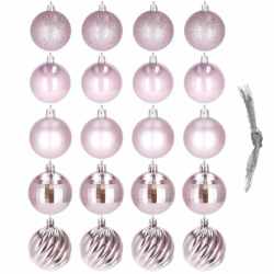 Set globuri de Craciun, 20 bucati, 5 modele, 6 cm, roz