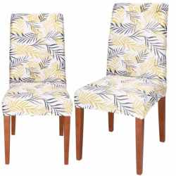 Husa pentru scaun, marime universala, poliester si spandex, 38x70cm, alb, gri si galben