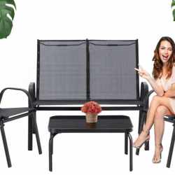 Set mobilier gradina textilene, 2 scaune, 1 canapea si 1 masa, gri inchis
