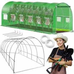 Sera de gradina, tip tunel cu cadru metalic, 300x600cm, 13 ferestre, verde, 18 mp