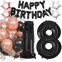 Set 53 baloane si decoratiuni Aniversare Majorat 18 Ani, negru roz