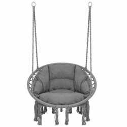 Scaun rotund Sersimo tip leagan suspendat cu perna Confort Plus casa sau gradina, gri inchis