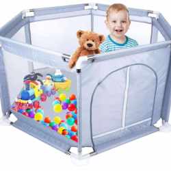 Tarc loc de joaca pentru copii sau bebe, material textil, gri, 130x60cm
