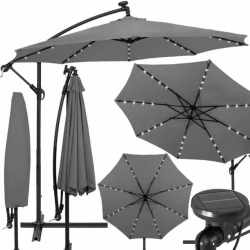 Umbrela de gradina cu brat lateral banana, iluminare LED, cu husa, 300cm, gri