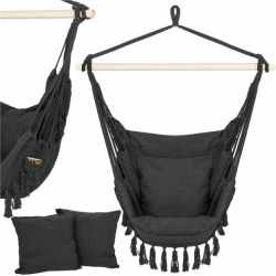Hamac tip leagan suspendat pentru casa sau gradina, cu perne, 130x100cm, 150kg, gri inchis