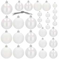 Set globuri de Craciun, 30 bucati, 3 modele, 4/5/6cm, alb