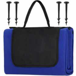 Patura pentru picnic sau plaja, cu folie izolatoare si maner, 135x150cm, albastru