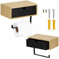 Suport hartie igienica din otel cu sertar depozitare, sistem montare inclus, 22cm, negru bej