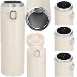 Cana termos Smart, inox, display LED, afisare temperatura, 420ml, 20cm, crem