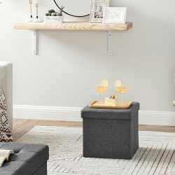 SONGMICS Taburet cu sezut moale, spatiu de depozitare, maxim 300kg, 38x38x38cm, gri inchis