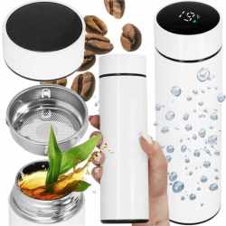 Cana termos Smart, inox, display LED, afisare temperatura, 500ml, 23cm, alb