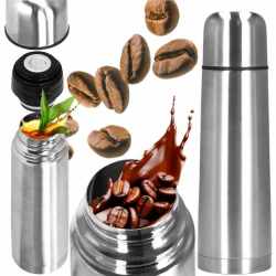 Cana termos cu pahar, perete din inox dublu izolat, 500ml, 24cm, argintiu