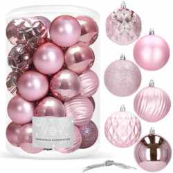 Set globuri de Craciun, 30 bucati, 6 modele, 8 cm, roz