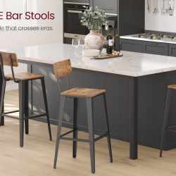 VASAGLE Set 2 scaune de bar, inalte cu spatar, industrial, 45x45x102cm, maro rustic si negru