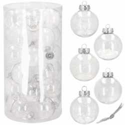 Set globuri de Craciun Inedit, 30 bucati, 7 cm, transparente si alb