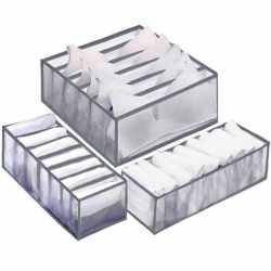 Set 3 organizatoare sertar pliabile pentru sosete/lenjerie, gri