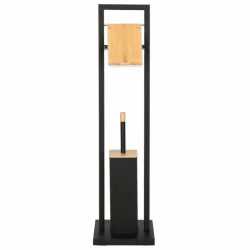 Stand cu perie WC si suport hartie igienica, metal si bambus, 80cm, negru