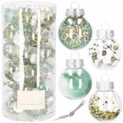 Set globuri de Craciun Inedit, 24 bucati, 5 cm, transparente si verde