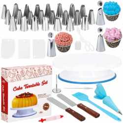 Set patiserie cu platou rotativ, 37 piese cu sabloane pentru ornarea prajiturilor