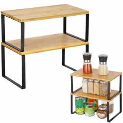 Set 2 rafturi de bucatarie suprapozabile, pentru ustensile sau condimente, 20x34x16cm, natur si negru