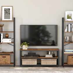 VASAGLE Biblioteca cu 5 etaje din lemn, cadru otel, stil industrial, 30x66x153cm, maro rustic si negru
