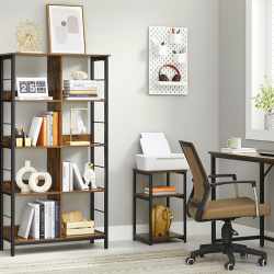 VASAGLE Biblioteca cu rafturi deschise, 8 compartimente, design industrial, 80x33x149cm, maro retro si negru