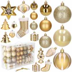 Set globuri si decoratiuni de Craciun, 77 piese, diverse dimensiuni, auriu