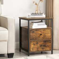 VASAGLE Noptiera cu compartiment deschis, 2 sertare, stil industrial, 45x45x60cm, maro rustic si negru