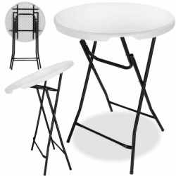 Masa catering profesionala pentru evenimente, inalta, cu picioare metal pliabile, rotunda, d 80 cm, h 110 cm, alb