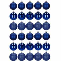 Set globuri de Craciun, 30 bucati, 3 modele, 6cm, albastru