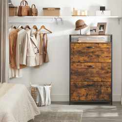 VASAGLE Dulap pantofi din MDF cu ​​3 usi basculante, pentru 15-24 perechi, 80x30x130cm, maro rustic