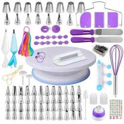 Set patiserie cu platou rotativ, 137 piese cu sabloane pentru ornarea prajiturilor