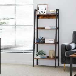 VASAGLE Biblioteca tip scara, cadru otel cu 4 polite din MDF, stil industrial, 56x34x138cm, maro rustic si negru
