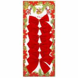 Set 6 ornamente pentru bradul de Craciun, fundita, 8cm, rosu