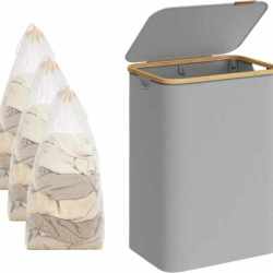 SONGMICS Cos de rufe textil, pliabil, cu 2 compartimente detasabile, 130L, 52x39x71 cm, gri