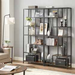 VASAGLE Biblioteca cu forma geometrica, pe 6 nivele, stil industrial, 30x80x180cm, maro rustic si negru
