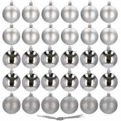 Set globuri de Craciun, 30 bucati, 3 modele, 3cm, argintiu