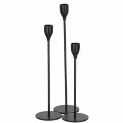 Set 3 suporturi de lumanare din metal, 23, 28 si 33cm, negru