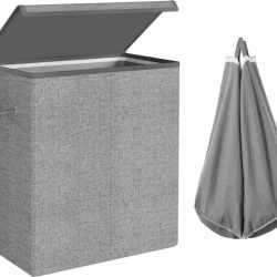 SONGMICS Cos de rufe textil, pliabil, 2 compartimente, saci detasabili, 142L, 60x36x66cm, gri