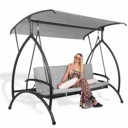 Balansoar gradina 230x136x190 cm, 2 in 1 leagan si pat, copertina reglabila, saltea si perne incluse, cadru otel, gri si ecru