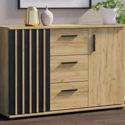 Comoda Montana 120 cu 2 usi si 3 sertare, 120x37x80 cm, craft si negru