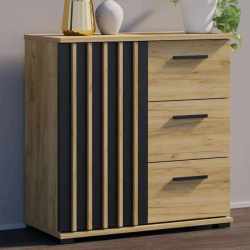 Comoda Montana 80 cu 3 sertare si 1 usa, 81x37x80 cm, negru si stejar craft