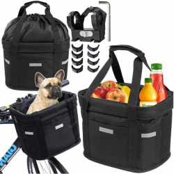 Cos bicicleta fata 34x24x25 cm, aluminiu si material textil, sistem click, cu husa ploaie, negru