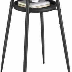 VASAGLE Masa de bar neagra, 70x70x91 cm – design elegant cu piele artificiala, blat 60 cm, stabila si usor de asamblat