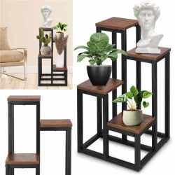 Stand pentru flori, cadru metalic, 4 etajere, 34x34x68 cm, maro inchis
