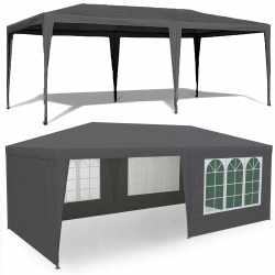 Cort de gradina 300x600 cm, 6 pereti detasabili cu ferestre si usa, structura metalica, PE impermeabil, gri