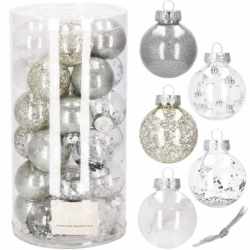 Set globuri de Craciun Inedit, 30 bucati, 6 cm, transparente si argintiu