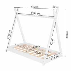 Pat din lemn pentru copii, model TeePee, somiera inclusa, 61x146x130 cm, alb