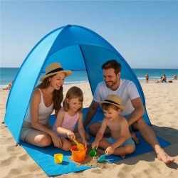 Cort plaja autoexpansibil POP-UP cu plasa ventilatie si protectie UV, 160x140x115 cm, albastru