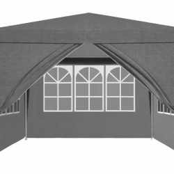 Cort pavilion de gradina, 300x300 cm, cu 4 pereti laterali cu ferestre, impermeabil cu rezistenta UV, gri